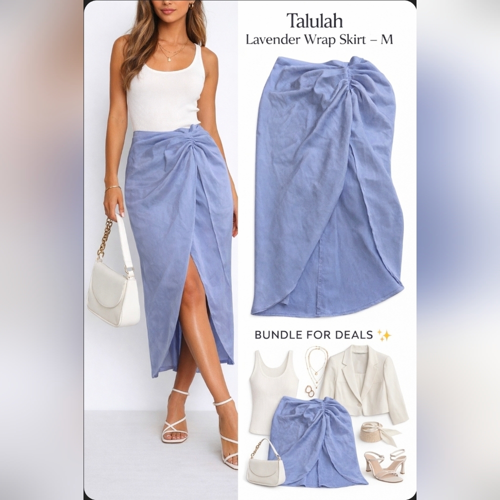 Talulah Lavender Wrap Midi Skirt M | Draped Front Tie Flowy Elegant